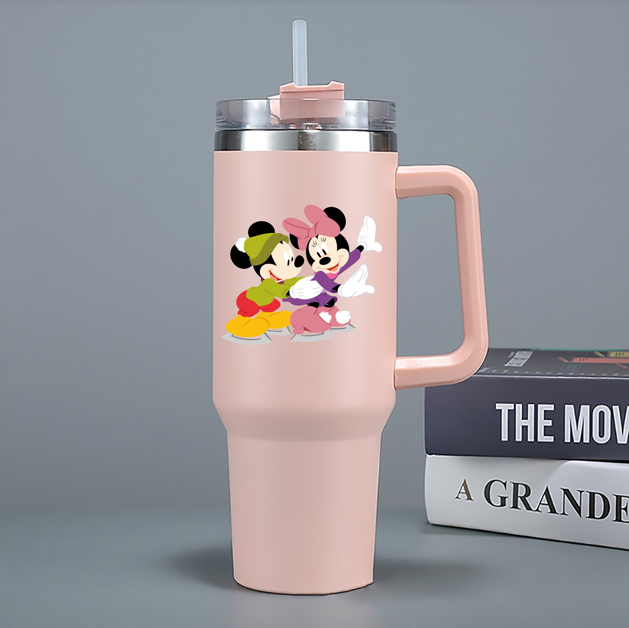 （画像用） ミッキーマウス Mickey Mouse 1200mL車用タンブラー - クリスタルステッカー（プラスチックストロー付き）